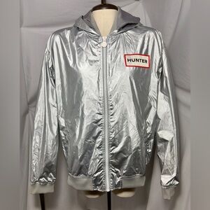 Hunter X Target Metallic Silver Hooded Windbreaker Jacket M Lightweight